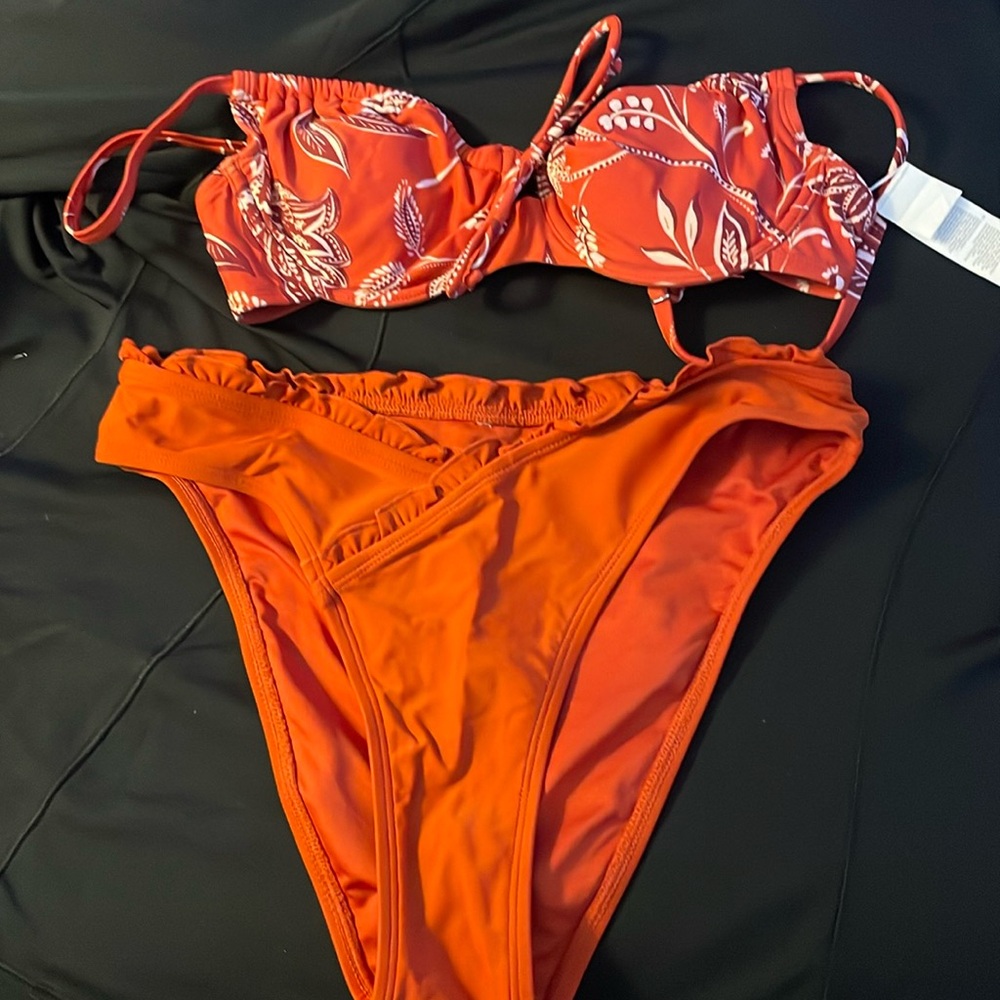 Orange Flowered Bikini XS Never Worn